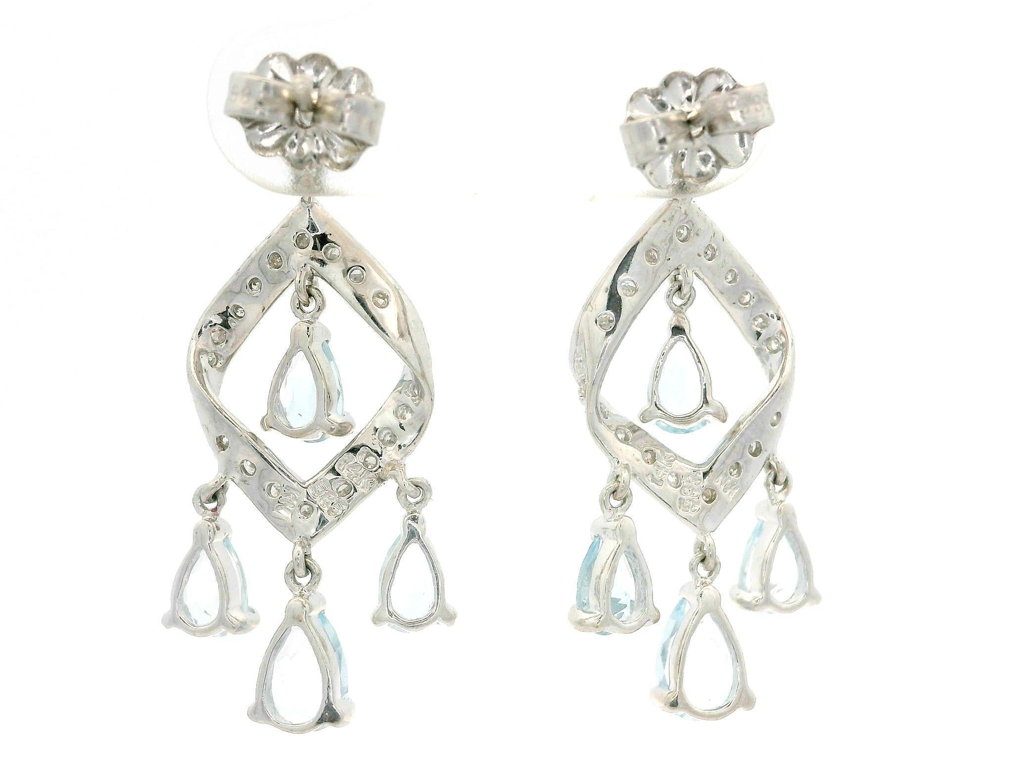 Donna Orecchini pendenti con diamante e acquamarina in oro bianco 14k in vendita