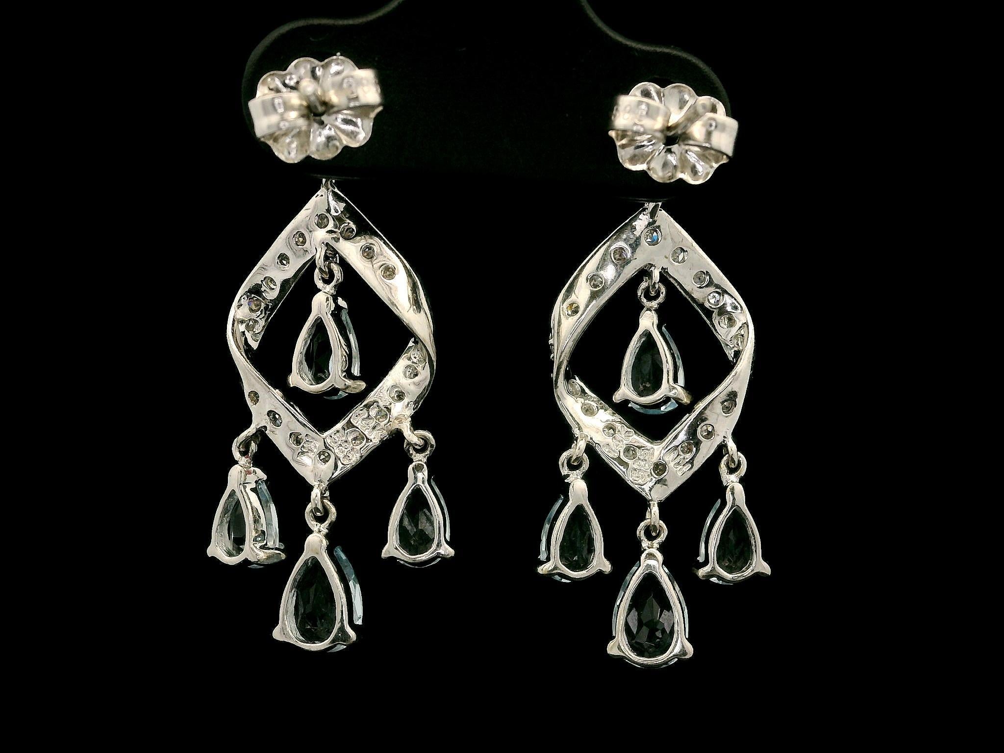 Orecchini pendenti con diamante e acquamarina in oro bianco 14k in vendita 3