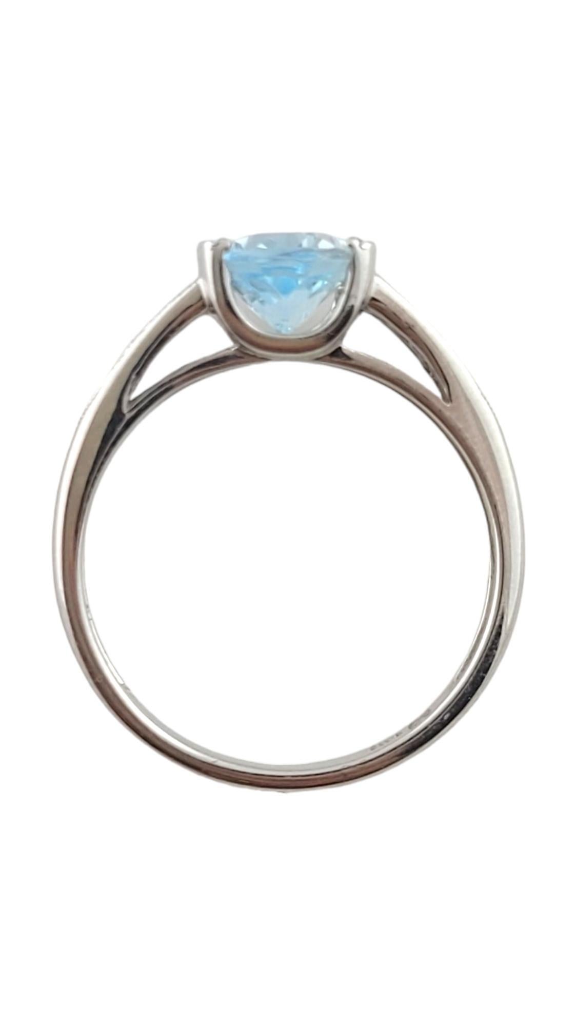 Oval Cut 14K White Gold Aquamarine & Diamond Fashion Ring Size 6.75 #18055 For Sale