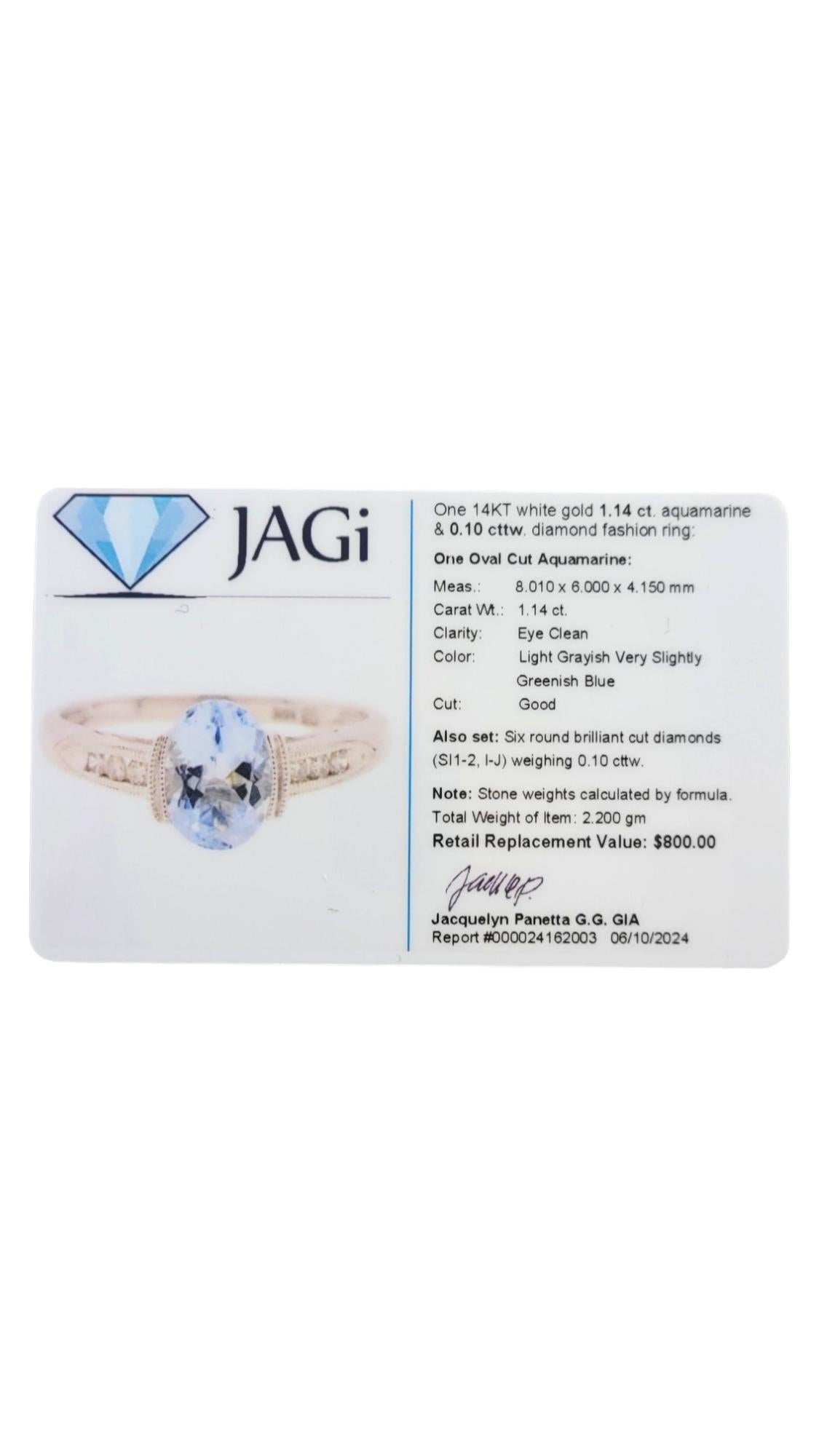 14K White Gold Aquamarine & Diamond Fashion Ring Size 6.75 #18055 For Sale 3