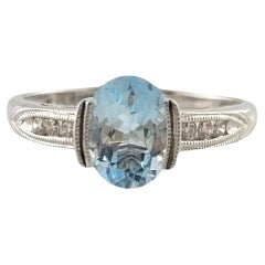 14K White Gold Aquamarine & Diamond Fashion Ring Size 6.75 #18055