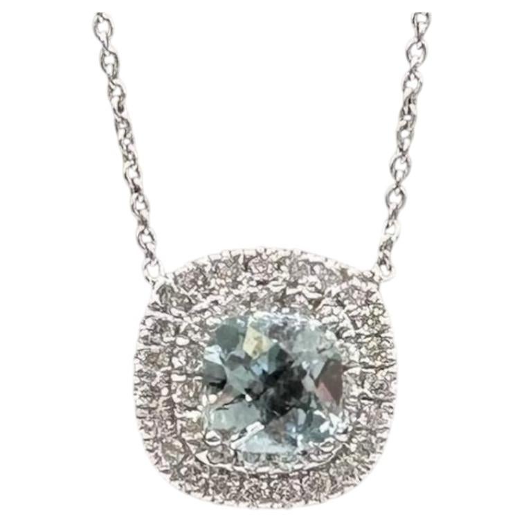 Collana di diamanti con acquamarina in oro bianco 14K 1,18ct GH VS Regolabile in vendita
