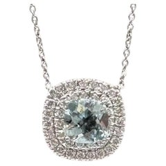 Collana di diamanti con acquamarina in oro bianco 14K 1,18ct GH VS Regolabile
