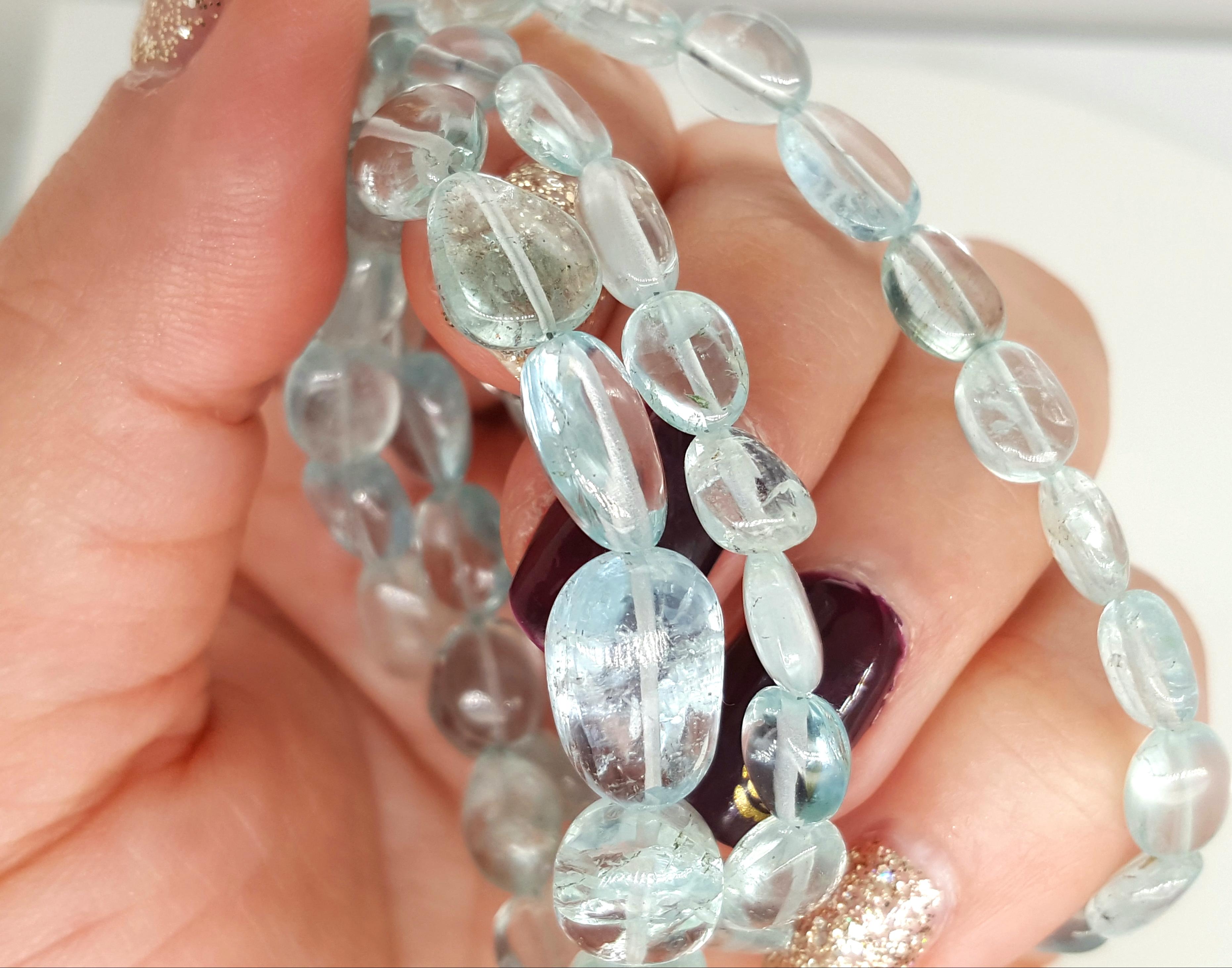 Collana di perline con pepite di acquamarina in oro bianco 14 carati In condizioni ottime in vendita a Addison, TX