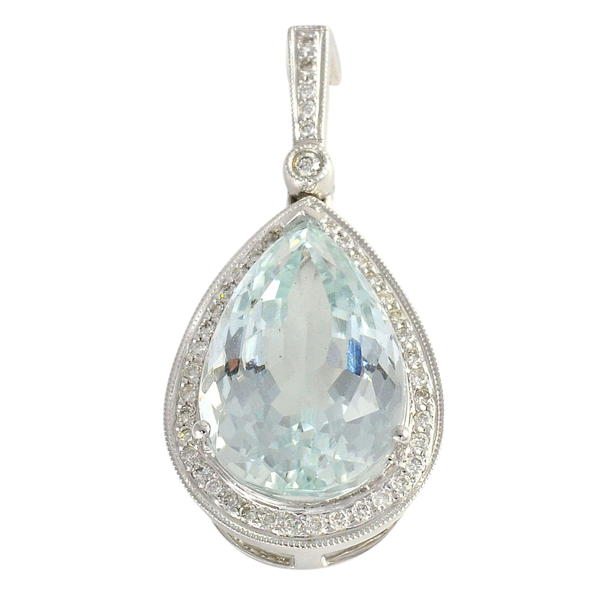 14K White Gold Aquamarine Pendant Enhancer In Good Condition For Sale In Solvang, CA