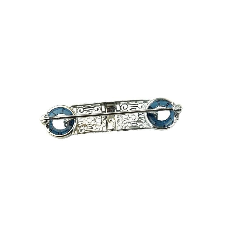 Women's 14k White Gold Art Deco 0.10 Carat Diamond Solitaire Brooch with Crystal Accents For Sale