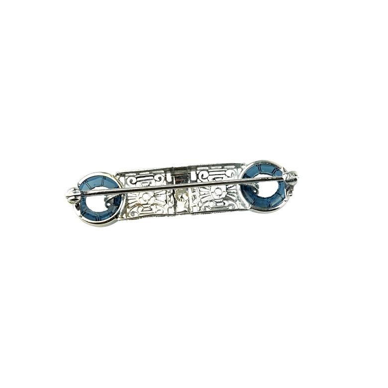 14k Weißgold Art Deco 0,10 Karat Diamant Solitär-Brosche mit Kristall-Akzenten im Zustand „Gut“ im Angebot in Sherman Oaks, CA