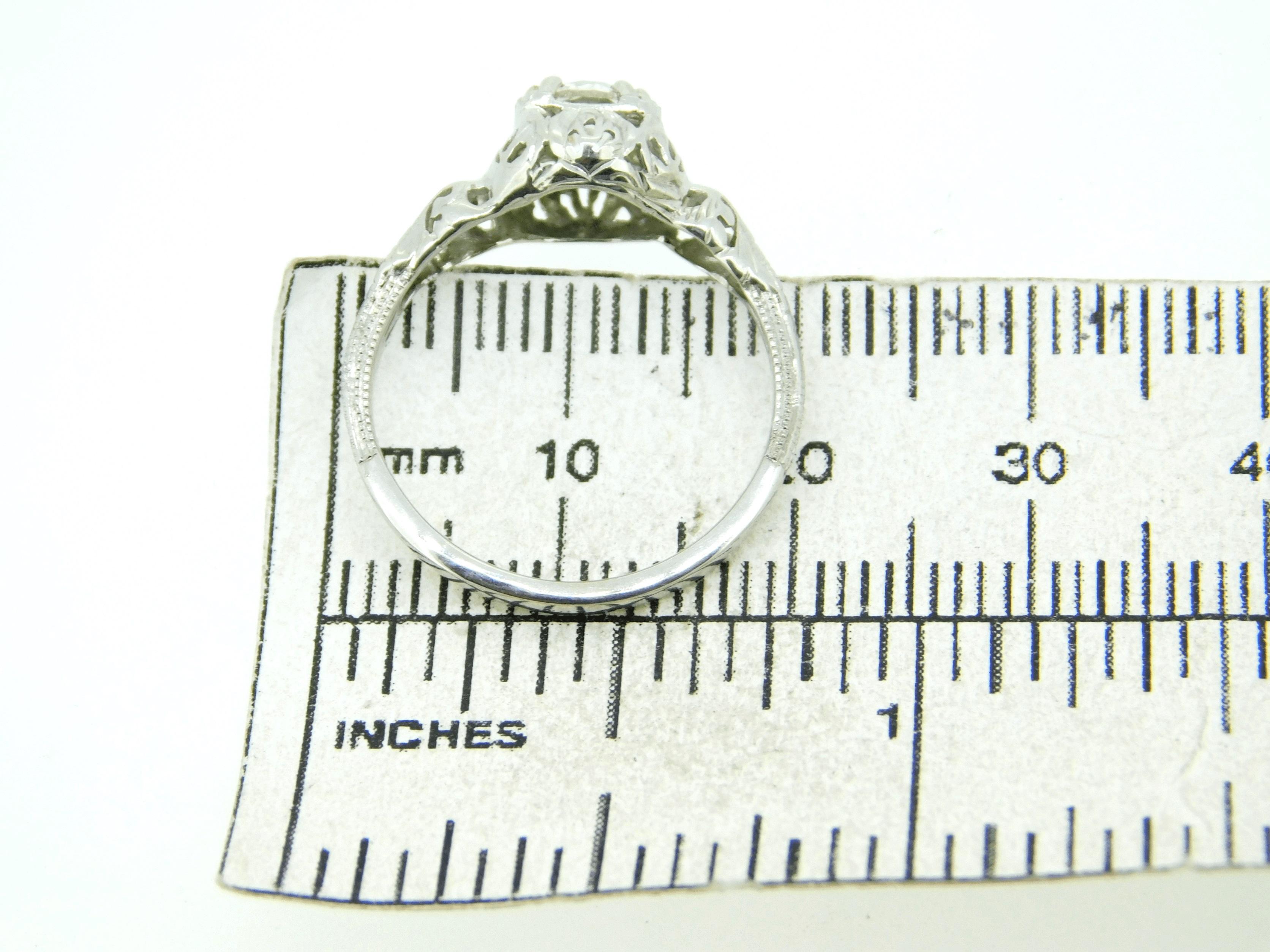 Old European Cut 14k White Gold Art Deco .75ct Genuine Natural Diamond Filigree Ring '#J4432' For Sale