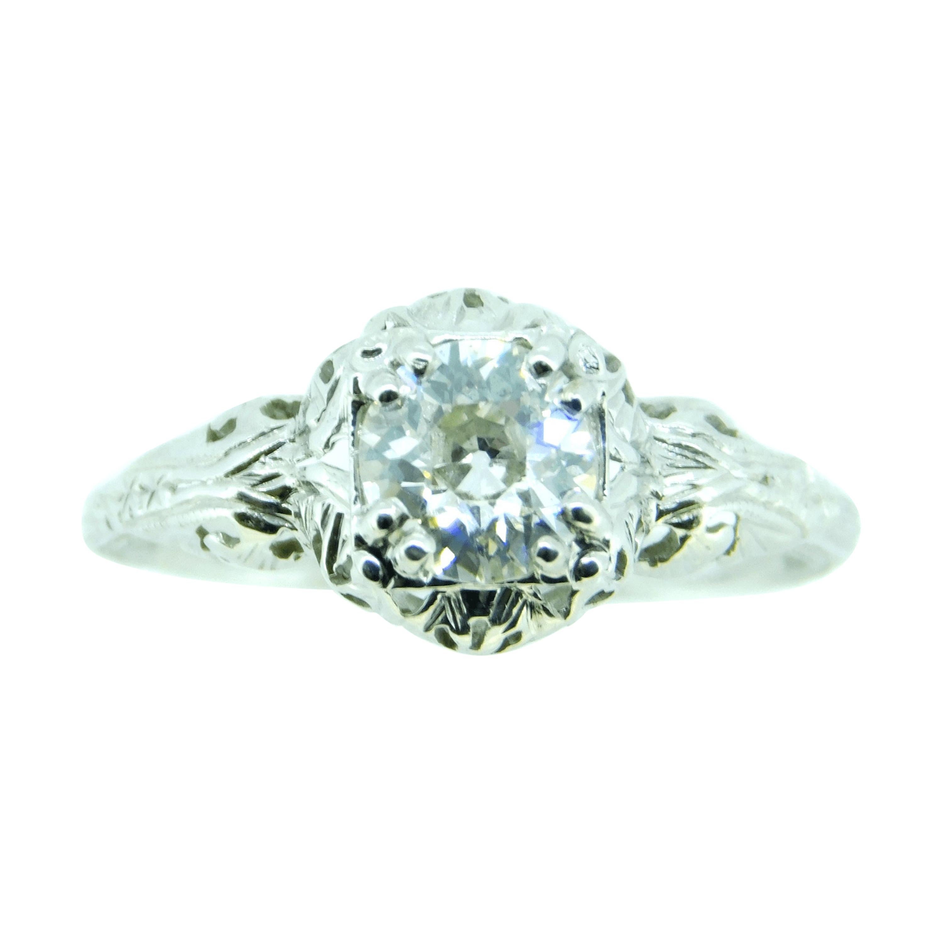 14k White Gold Art Deco .75ct Genuine 