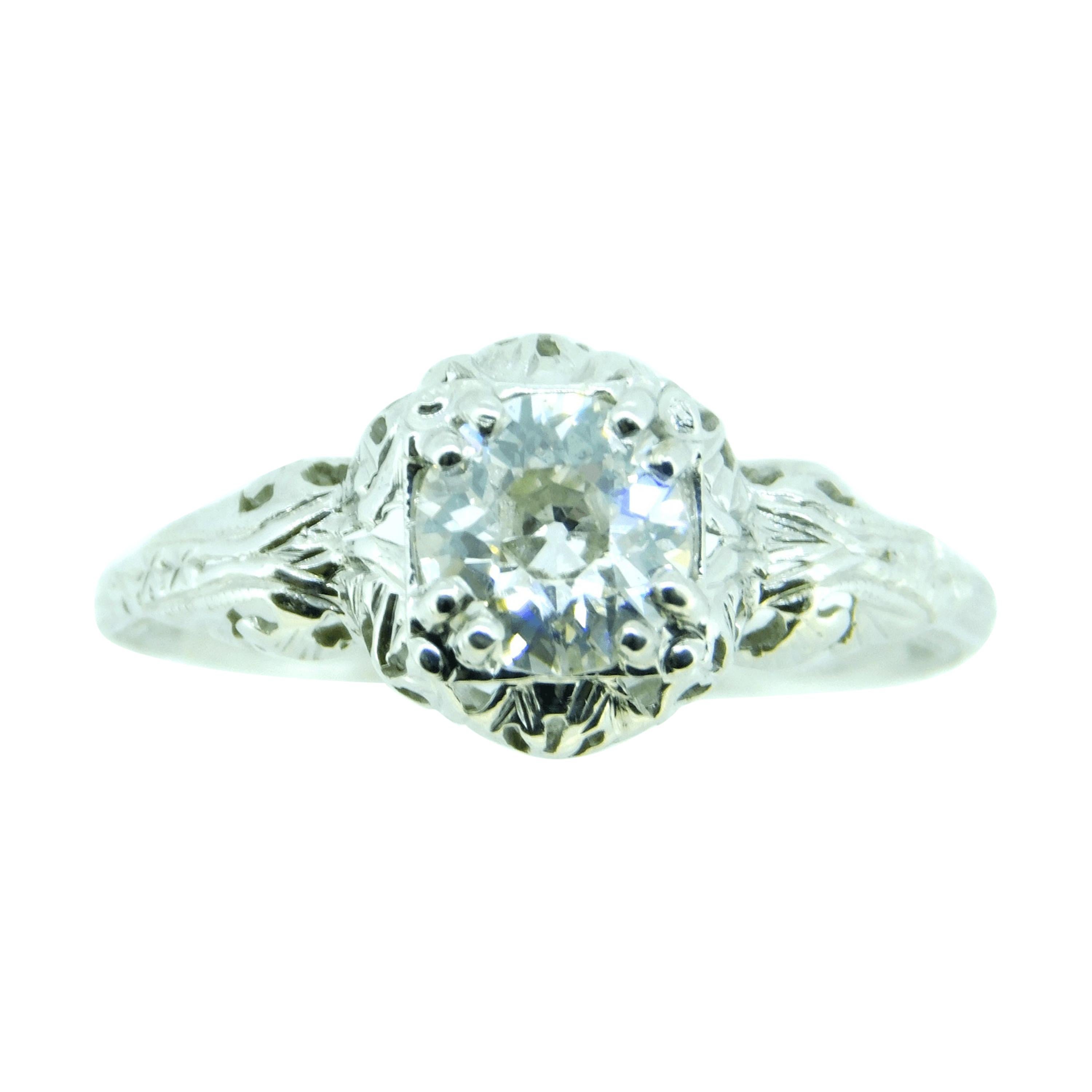 14k White Gold Art Deco .75ct Genuine Natural Diamond Filigree Ring '#J4432'