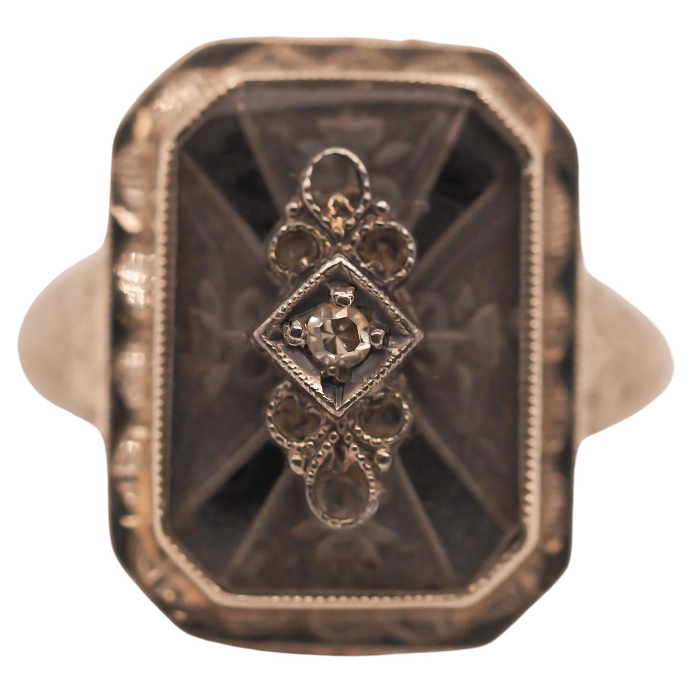 Anillo Art Decó de Cristal y Diamantes Belais de Oro Blanco de 14 K