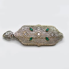 14K White Gold Art Deco Brooch/Pendant, .20tdw, 4.7g