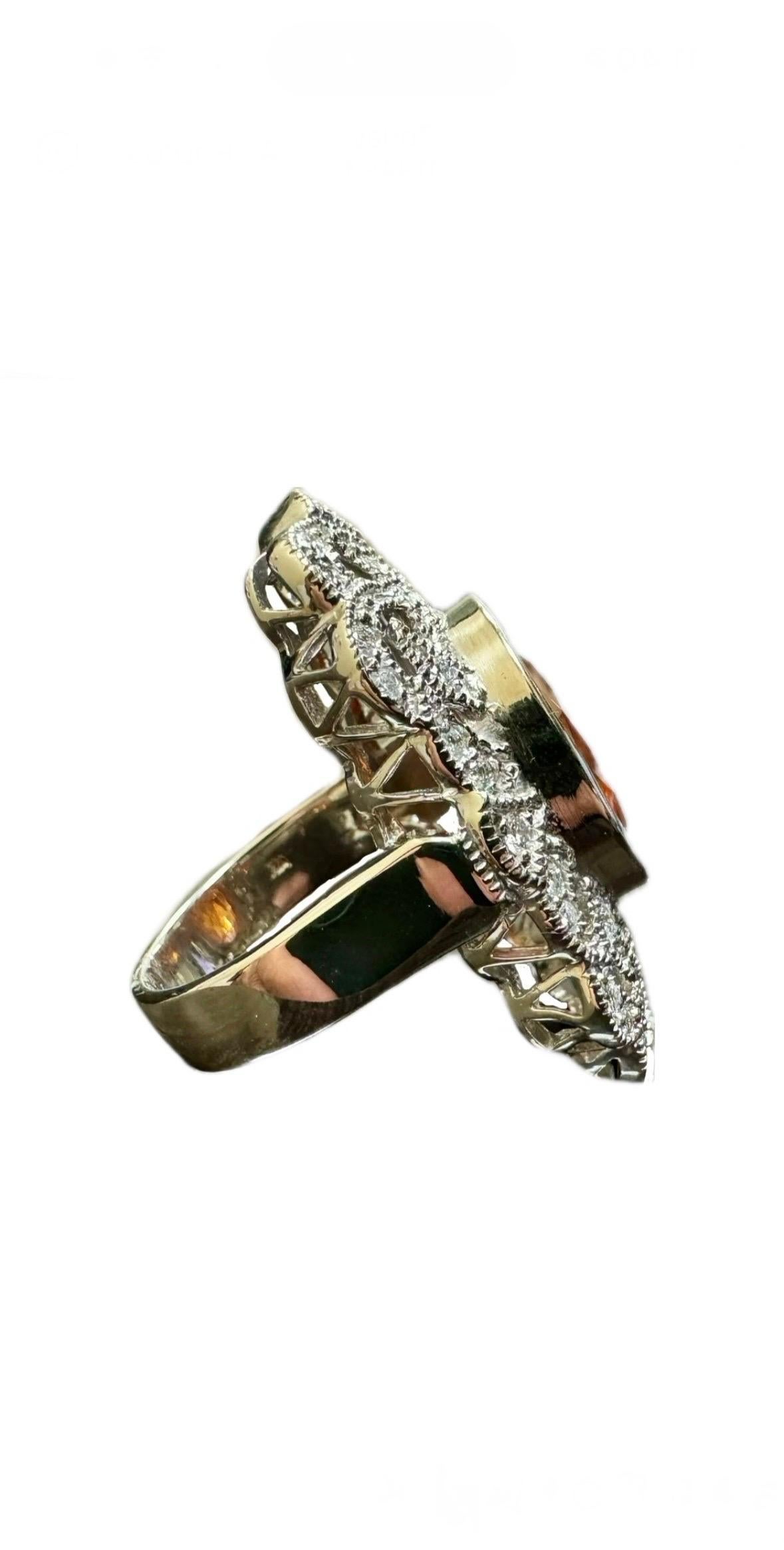 14K White Gold Art Deco Style Diamond 17.50 Carat Oval Spessartite Garnet Ring For Sale 5