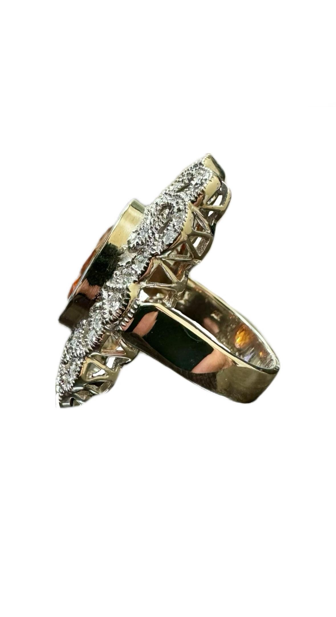 14K White Gold Art Deco Style Diamond 17.50 Carat Oval Spessartite Garnet Ring For Sale 8