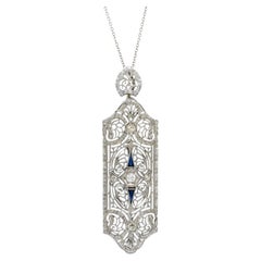 14k White Gold Art Deco Diamond and Sapphire Convertible Brooch/Pendant