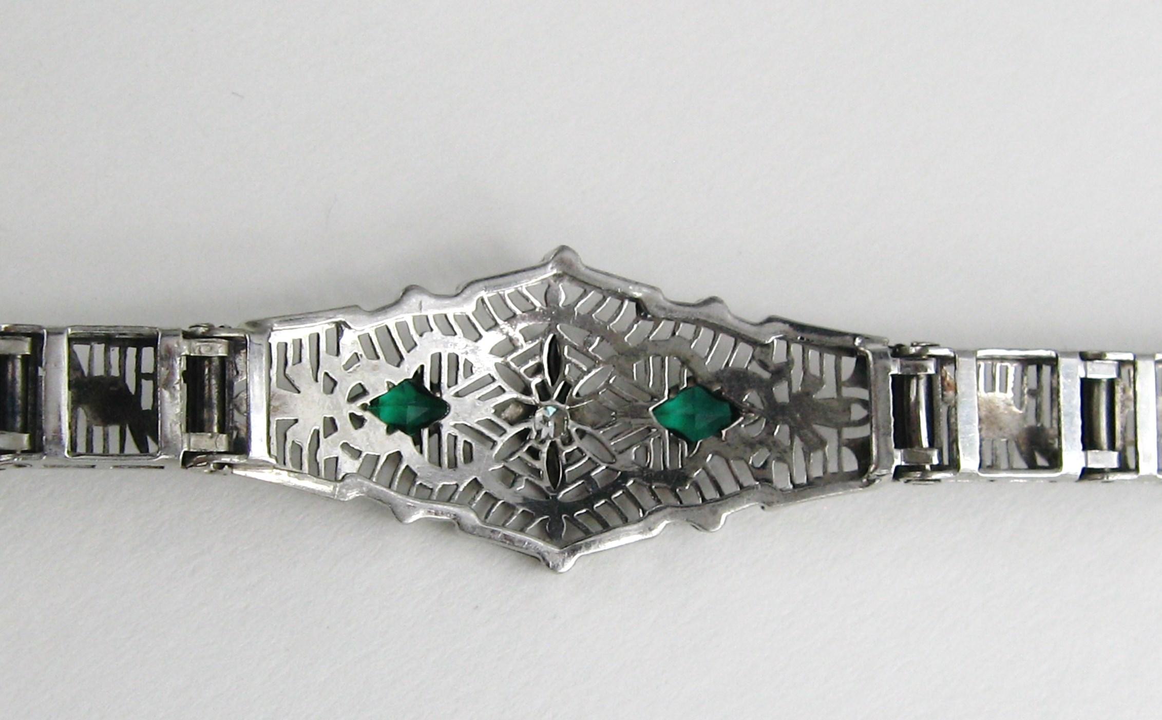 14 Karat White Gold Art Deco Diamond Bracelet -  For Sale 2