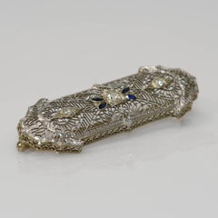 14K White Gold Art Deco Diamond Brooch 0.20ct