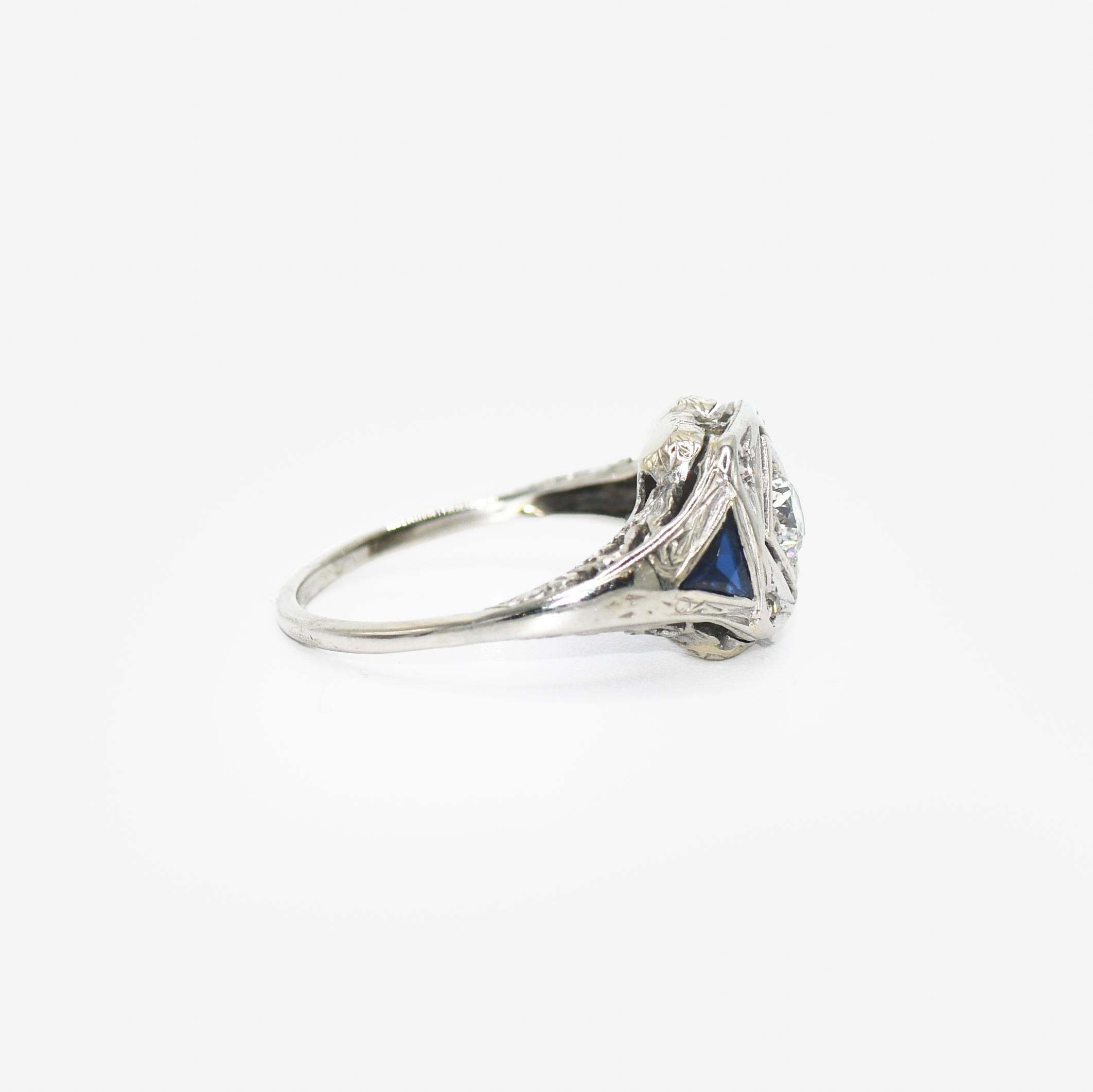 Round Cut 14K White Gold Art Deco Diamond Ring 0.23ct, 2.7g