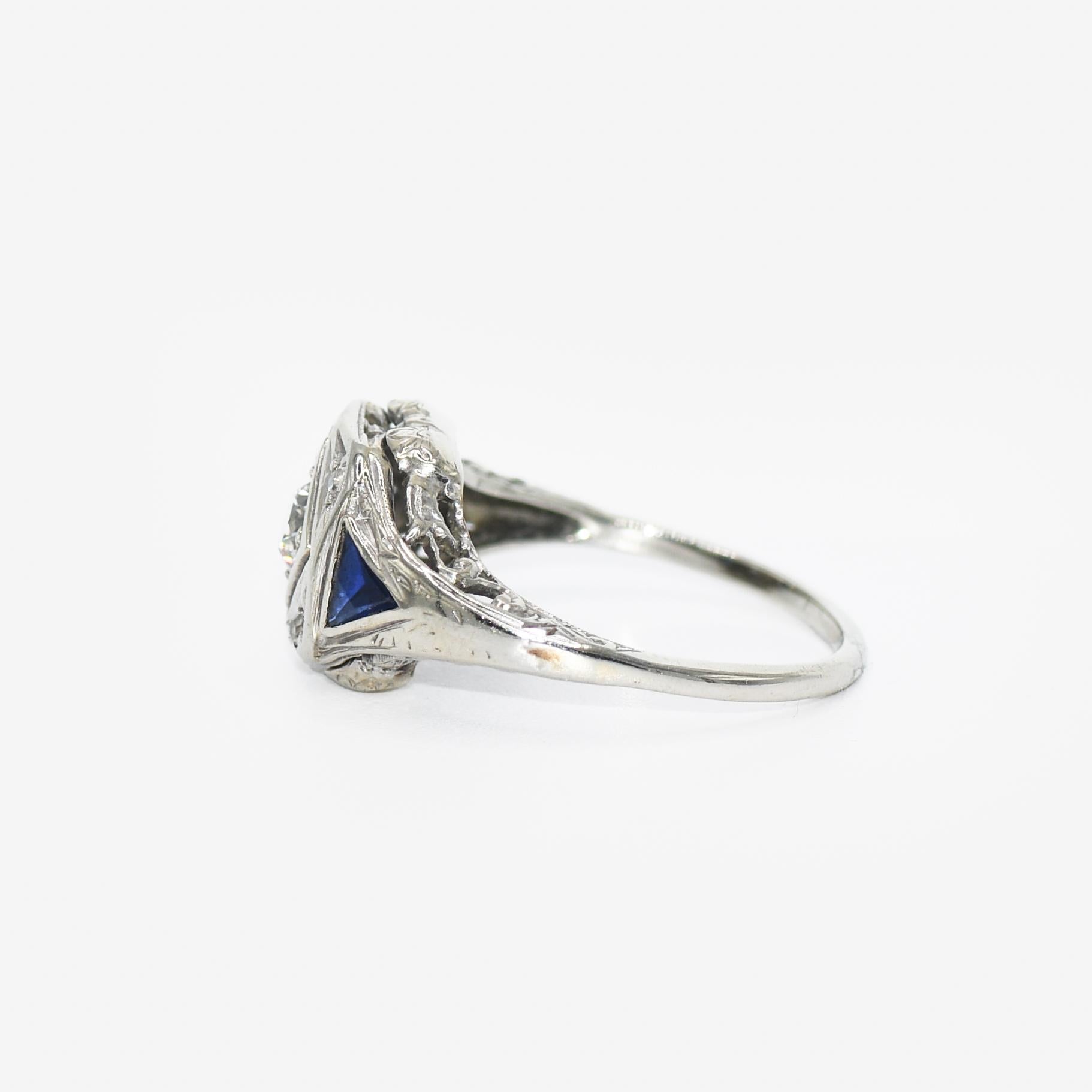 Women's 14K White Gold Art Deco Diamond Ring 0.23ct, 2.7g