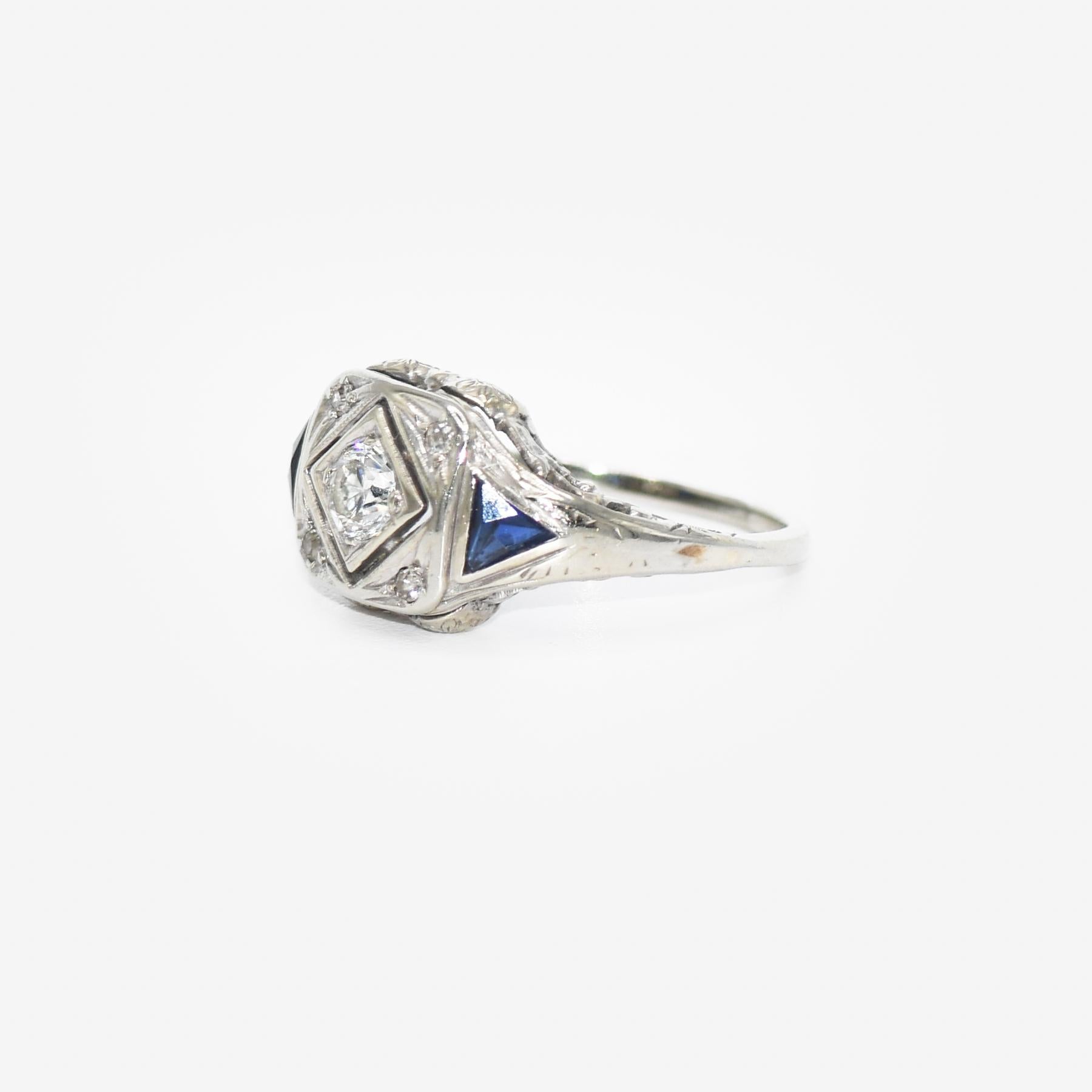 14K White Gold Art Deco Diamond Ring 0.23ct, 2.7g 1