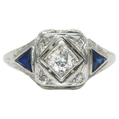 Vintage 14K White Gold Art Deco Diamond Ring 0.23ct, 2.7g
