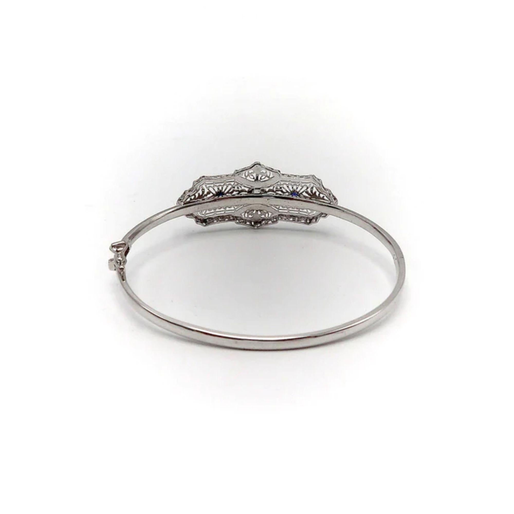 14K White Gold Art Deco Diamond & Sapphire Bracelet For Sale 1