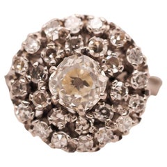 Anillo Racimo de Diamantes Mina Antigua Art Decó de Oro Blanco de 14 K