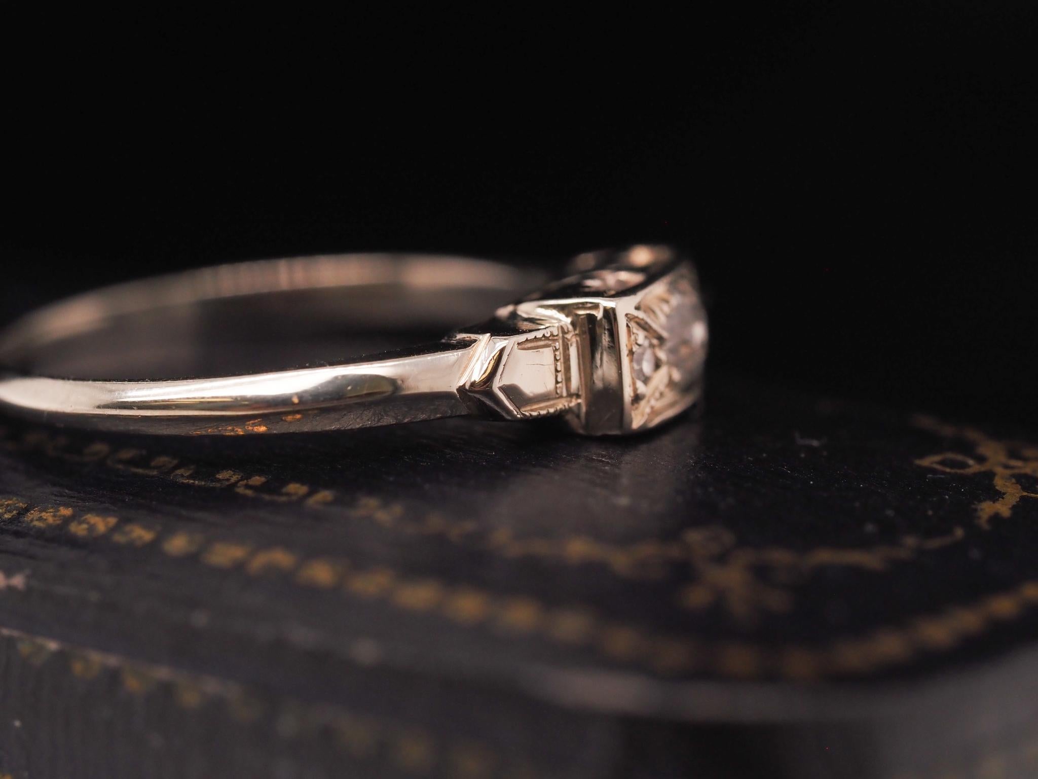 14K White Gold Art Deco Old Mine Diamond Engagement Ring For Sale 1