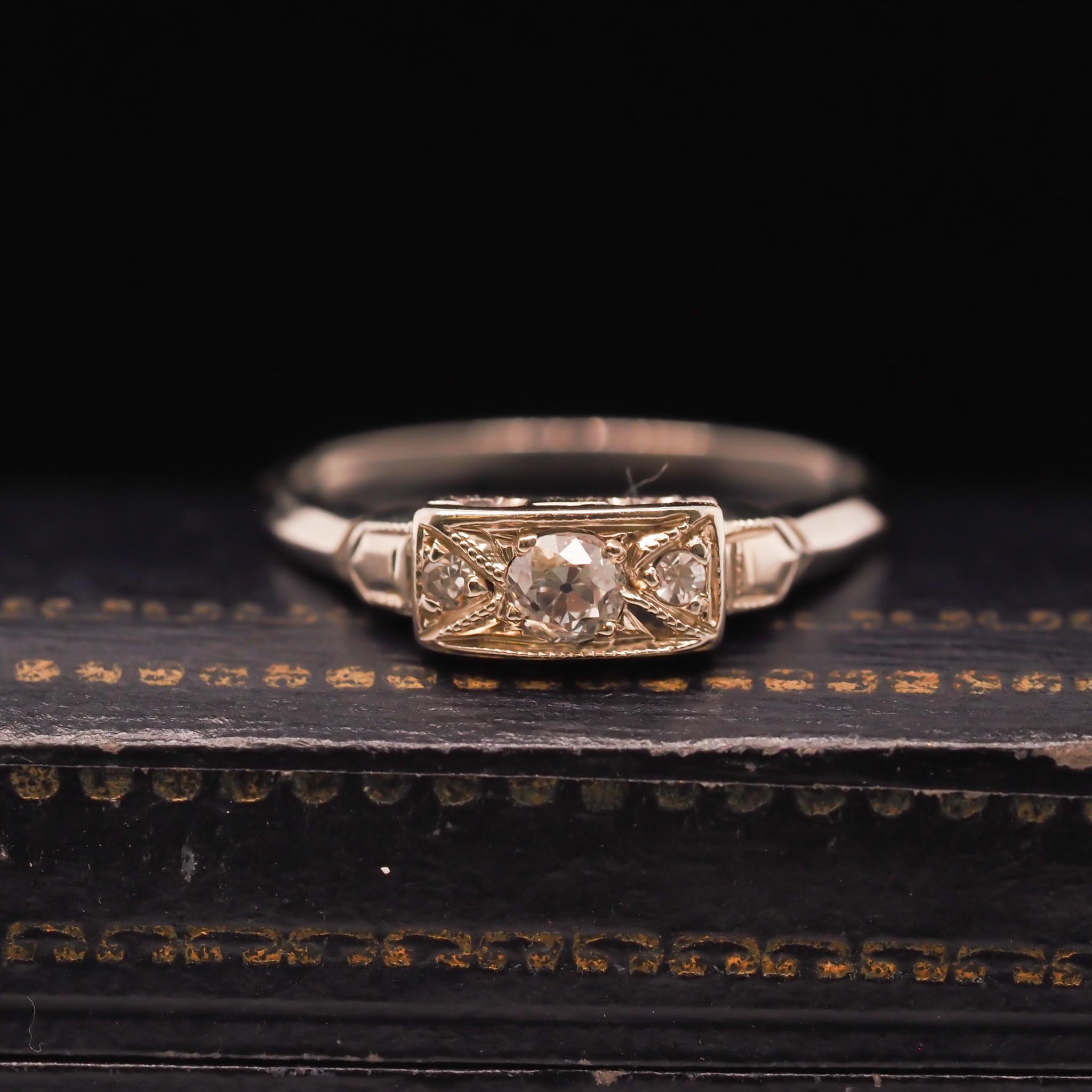 14K White Gold Art Deco Old Mine Diamond Engagement Ring 2