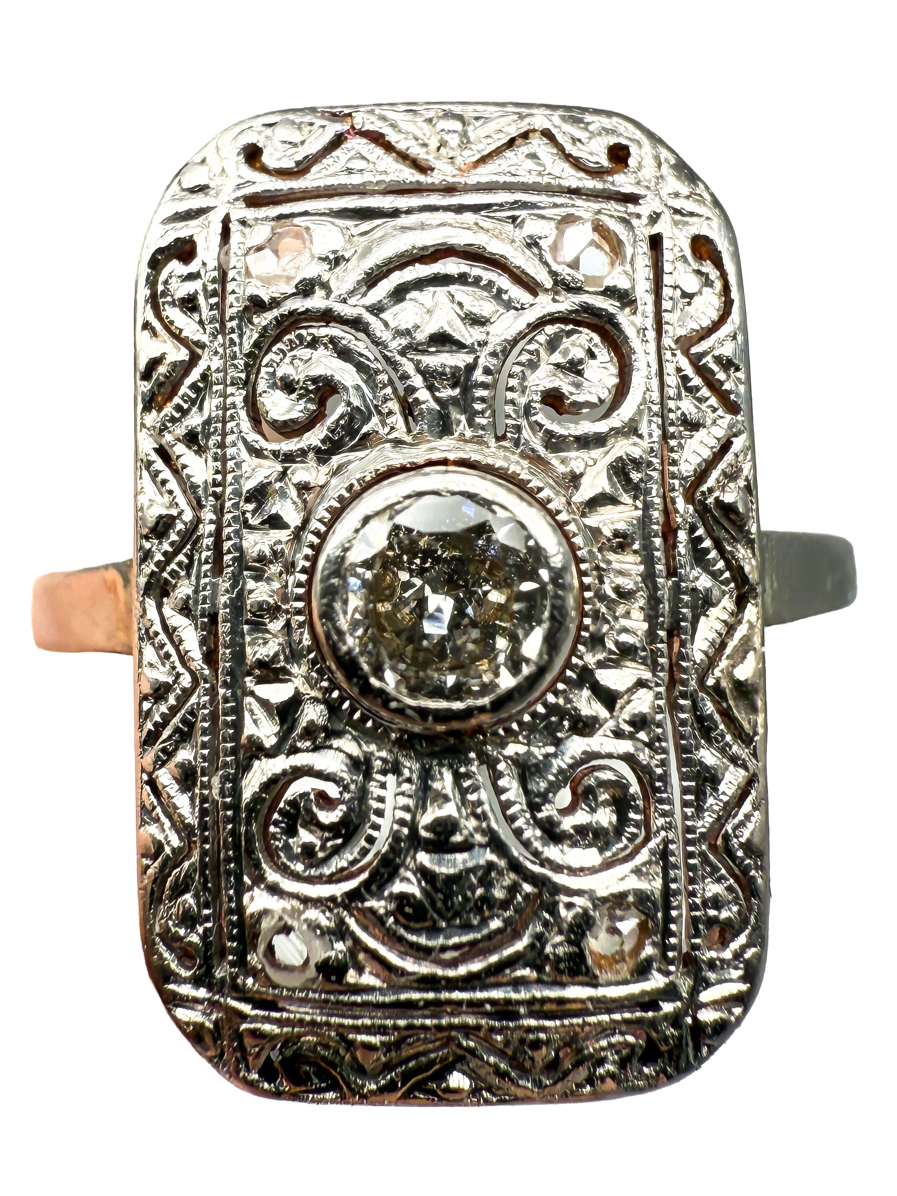 14K White Gold Art Deco Ring with Diamonds; Certificate Included in vendita 3