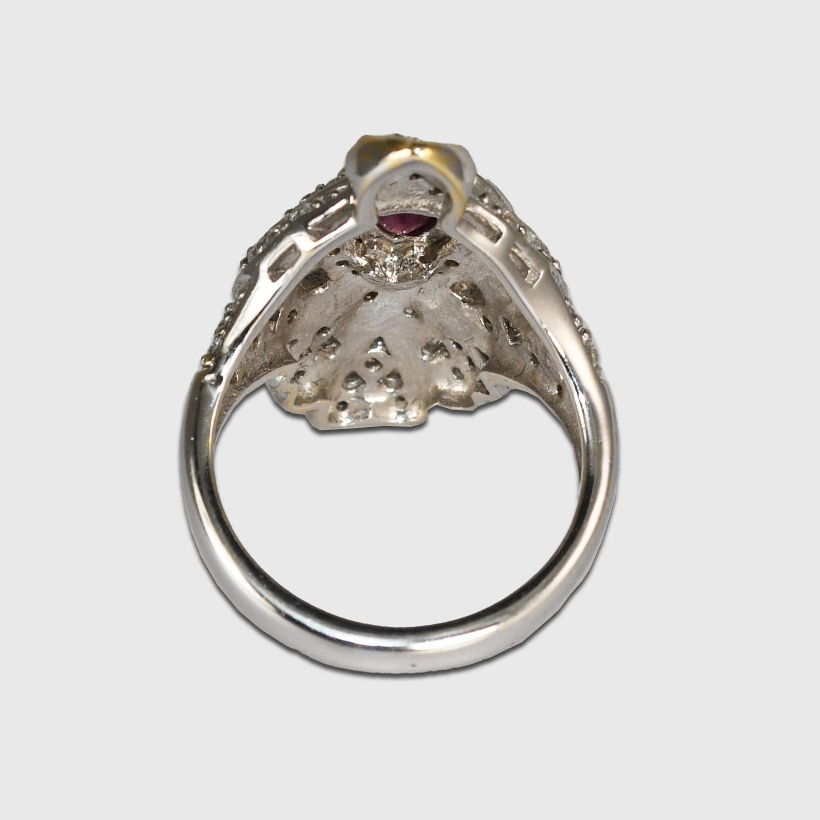 14K White Gold Art Deco Ruby & Diamond Ring In Excellent Condition For Sale In Laguna Beach, CA
