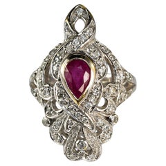 14K White Gold Art Deco Ruby & Diamond Ring