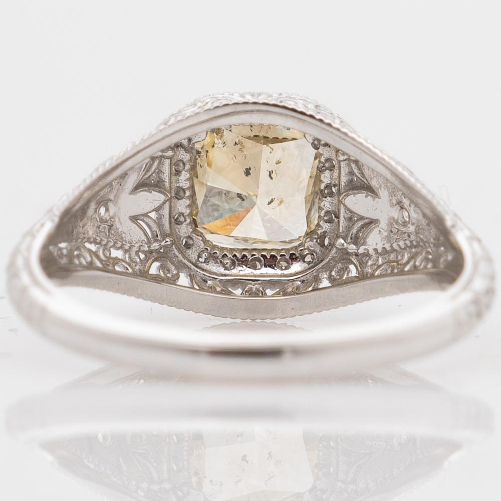 14k White Gold Art Deco Style GIA 1.51ct Cushion Center Diamond Engagement Ring. 2