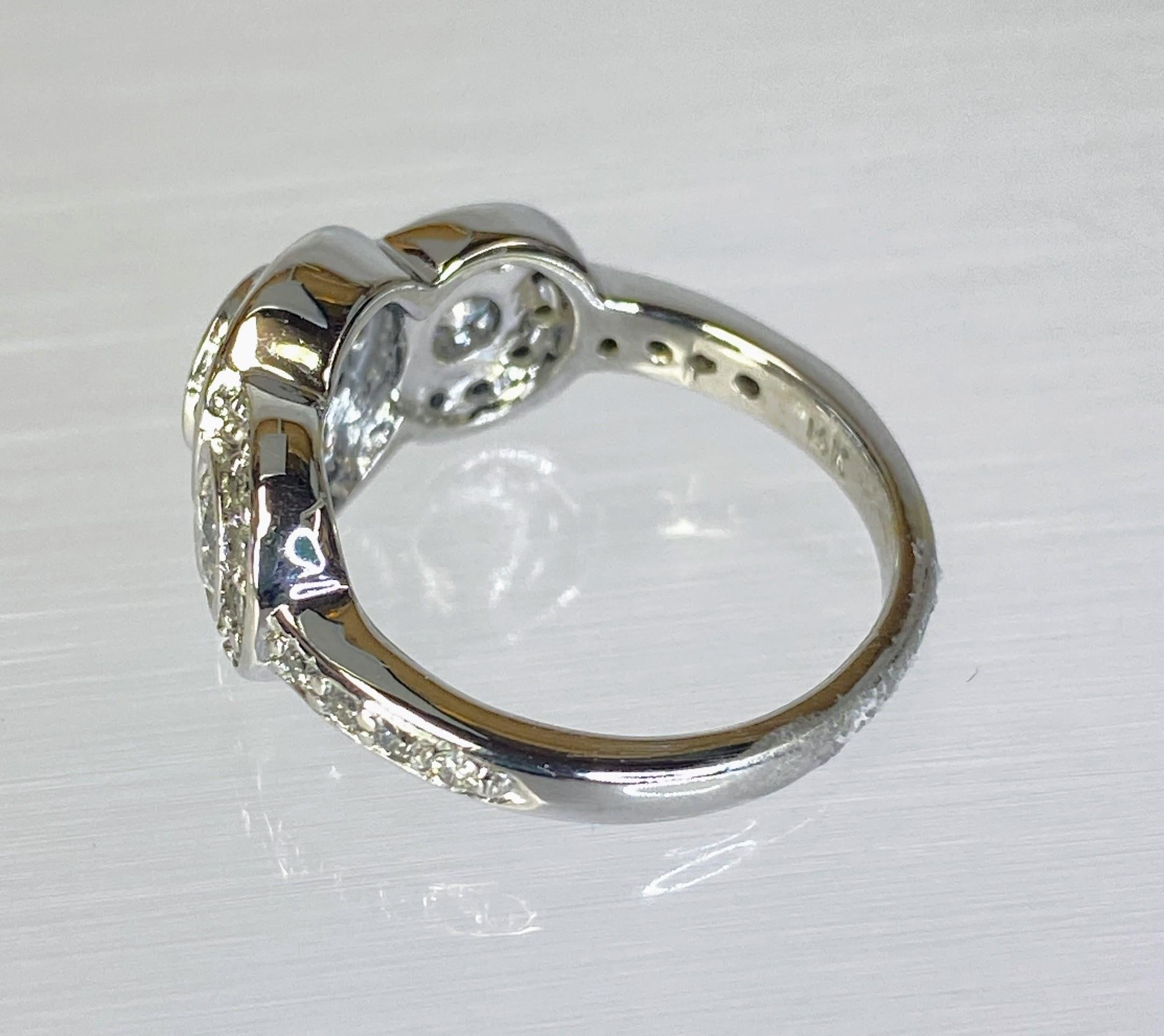 14K White Gold Art Deco Style Three Stone Circlet Halo Bezel Engagement Ring For Sale 3