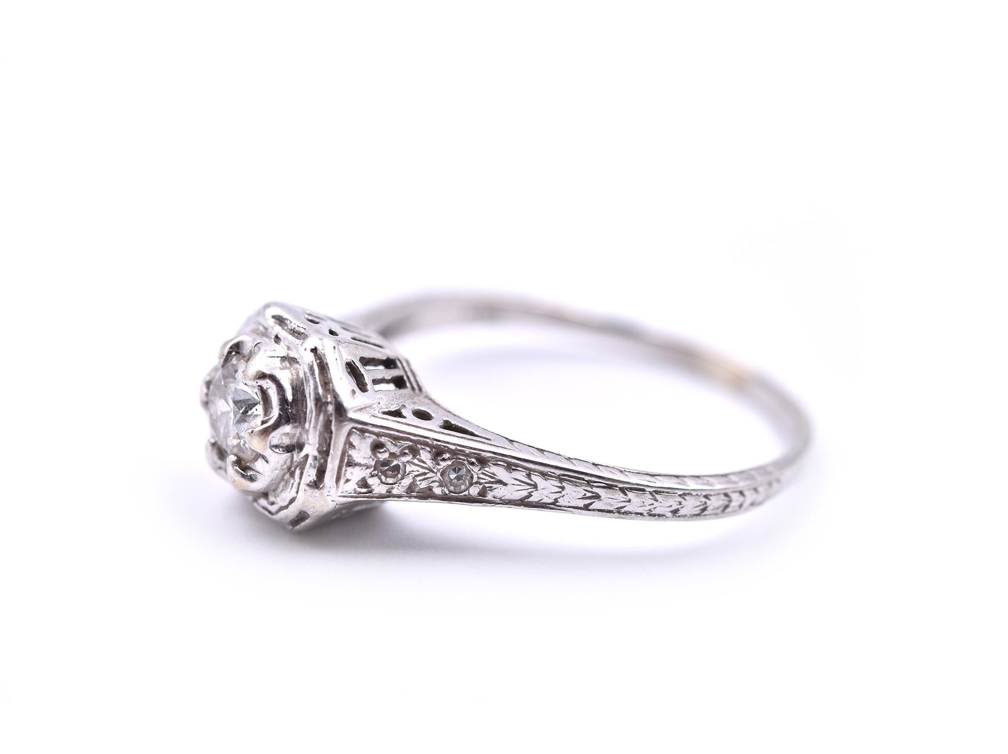 Old European Cut 14 Karat White Gold Art Deco Style Diamond Engagement Ring