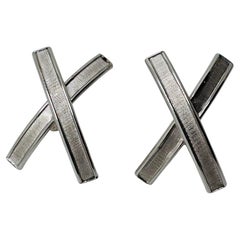 14K White Gold Art Deco 'X' Dangle Earrings, 1990, 5.2g, Unisex