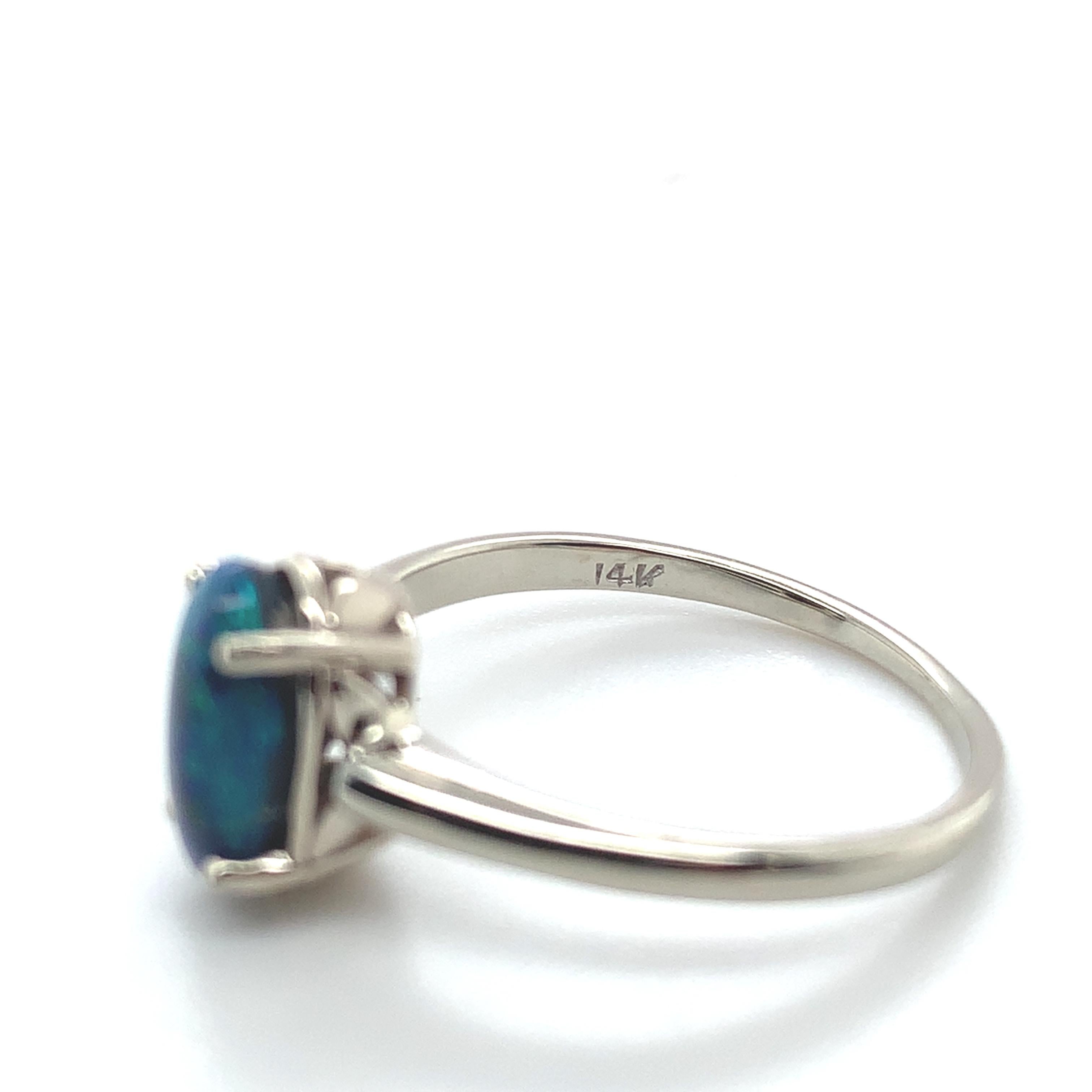 Anello in oro bianco 14K con opale nero australiano da 0,86 carati, misura 5,75 in vendita 5