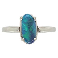 14K White Gold Australian .86ct Black Opal Ring size 5.75