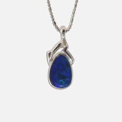 14K White Gold Australian Black Opal Necklace 5.3g