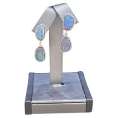 14K White Gold Australian Opal and .65 CTW Diamond Earrings