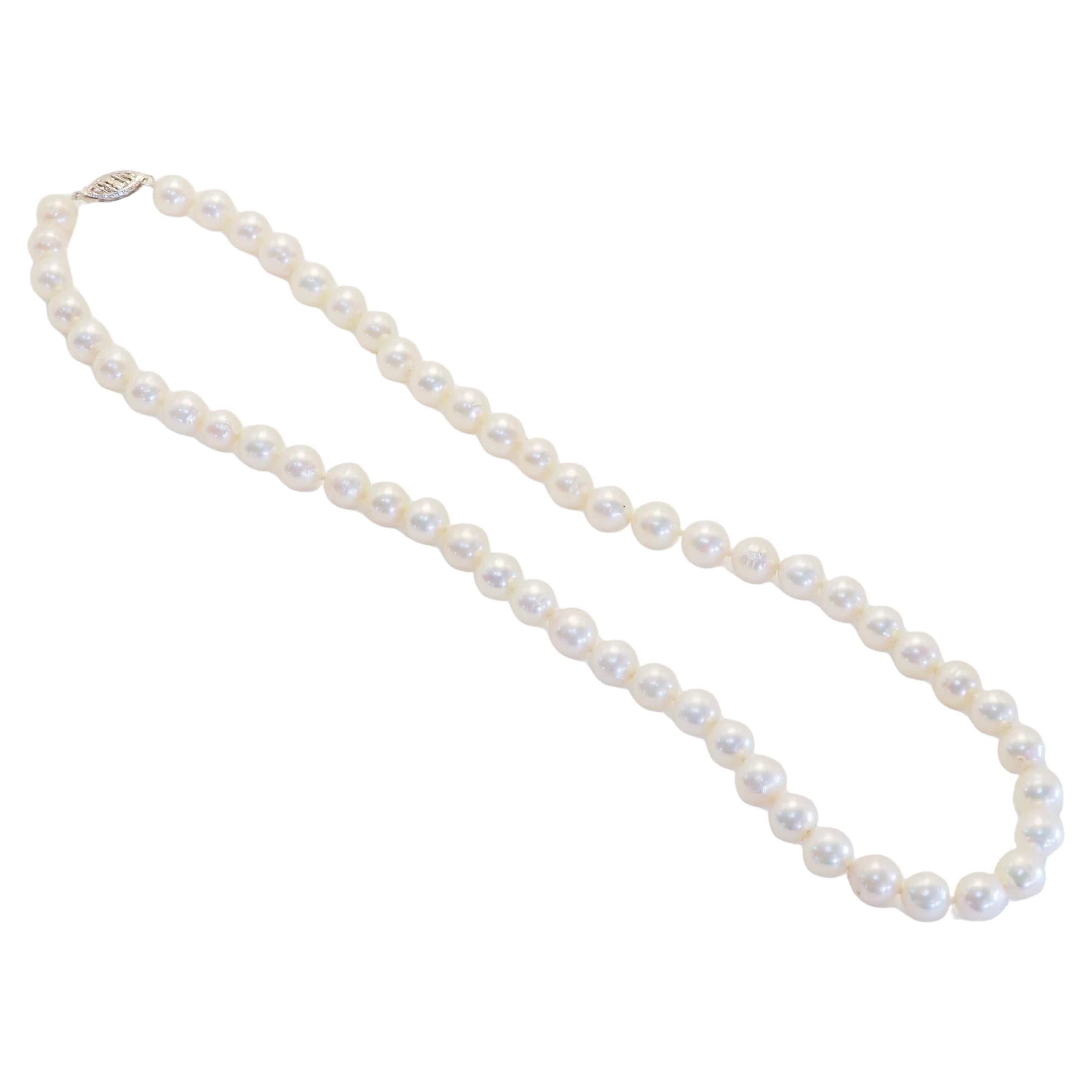 Collier de perles de mer blanches de 7 mm en or blanc 14K Whiting, 16.4 pouces