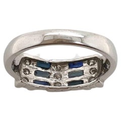 14k White Gold Avanti Style Sapphire and Diamond Band Ring