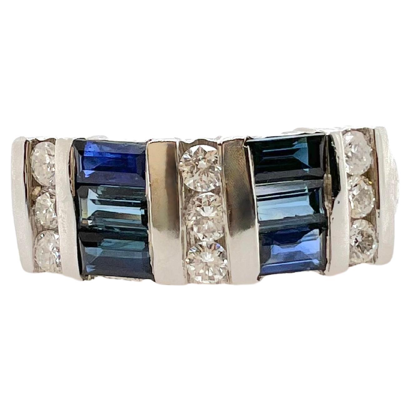 14k White Gold Avanti Style Sapphire and Diamond Band Ring