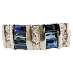 14k White Gold Avanti Style Sapphire and Diamond Band Ring