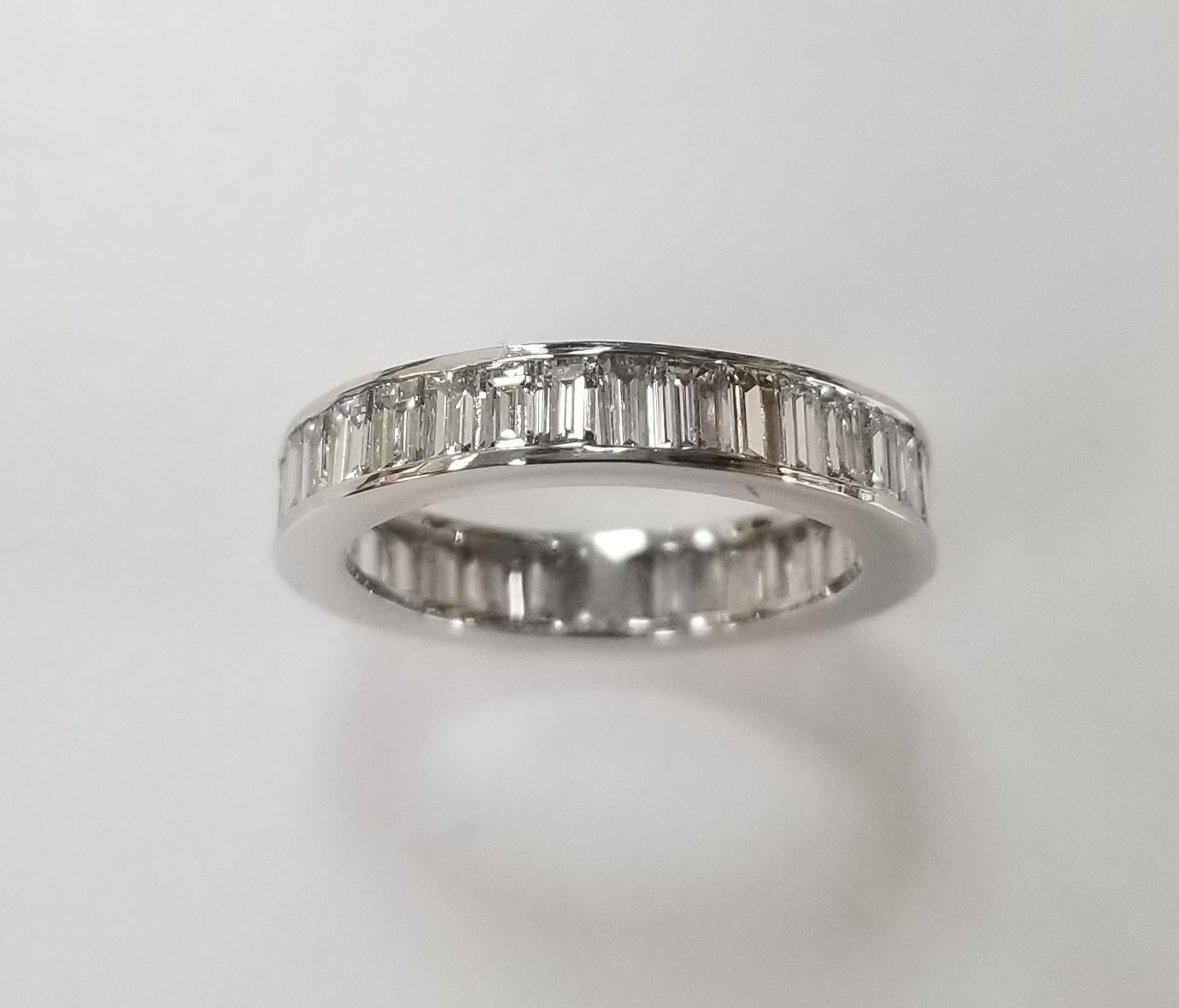 Contemporary 14 Karat White Gold Baguette Channel Eternity Ring with 3.25 Carat