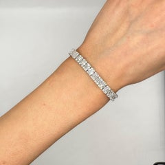 14K White Gold Baguette & Round Diamond Tennis Bracelet 7.14ct