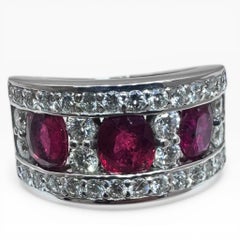 14K White Gold Band with 3 Oval Rubies and Diamonds. (Size 6.00)