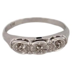 14K White Gold Band with Diamonds and Floral Detailing