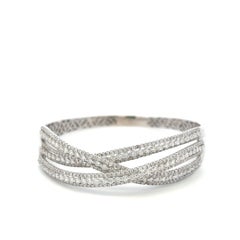 14K White Gold Bangle Bracelet with 5.24 Carat Round H-SI Diamonds Size 8