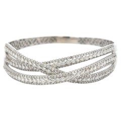 14K White Gold Bangle Bracelet with 5.24 Carat Round H-SI Diamonds Size 8